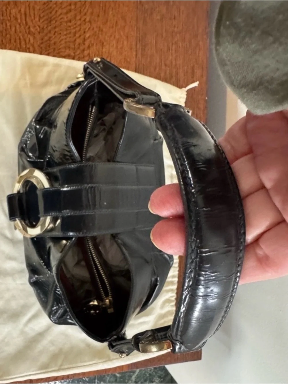 Bvlgari Chandra Hobo Bag in Black Patent Leather w/COA and Dust Bag